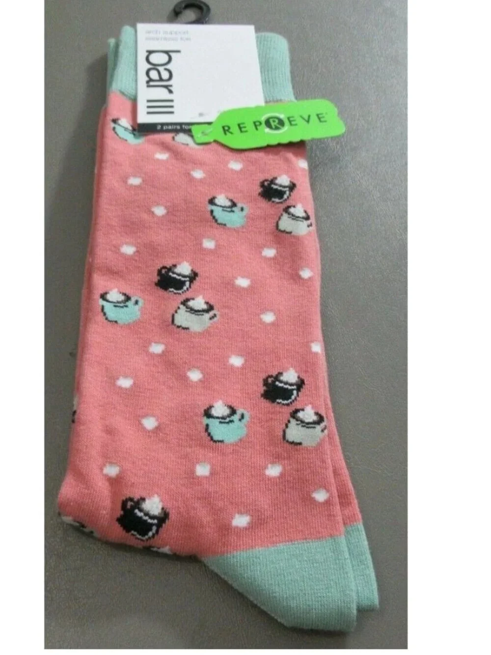 Bar III Men's 1-Pair Casual Novelty Socks, Hot Chocolate Mugs, Shoe Size 7-12